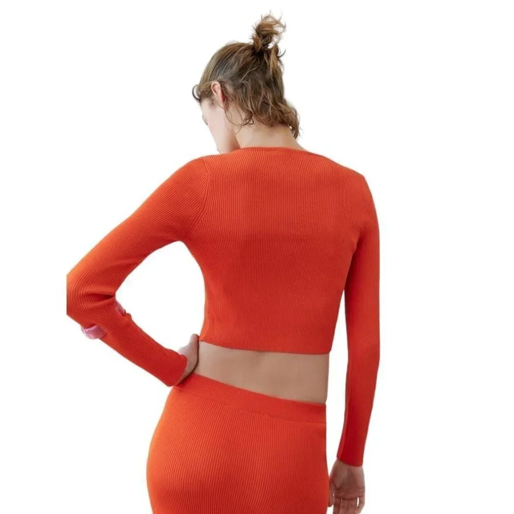 ZARA RIBBED CROPPED CARDIGAN ORANGE SIZE M | 3646/008